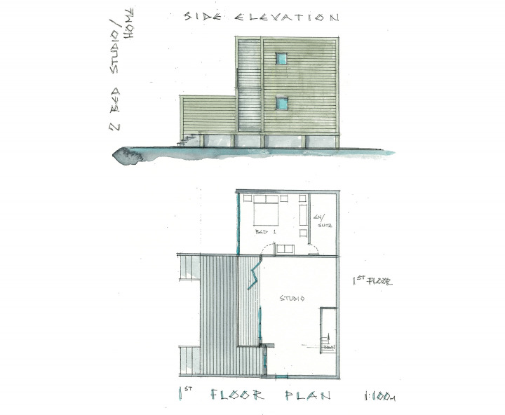 Clapboard two bedroom living & working studio