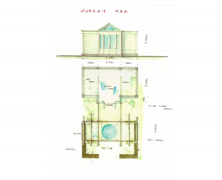 Clapboard garden spa & sauna floor plan