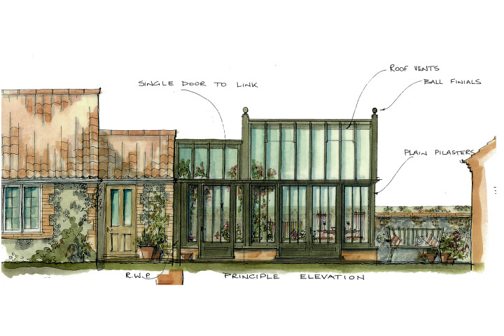 Glazed link and plant house to a Norfolk Cottage