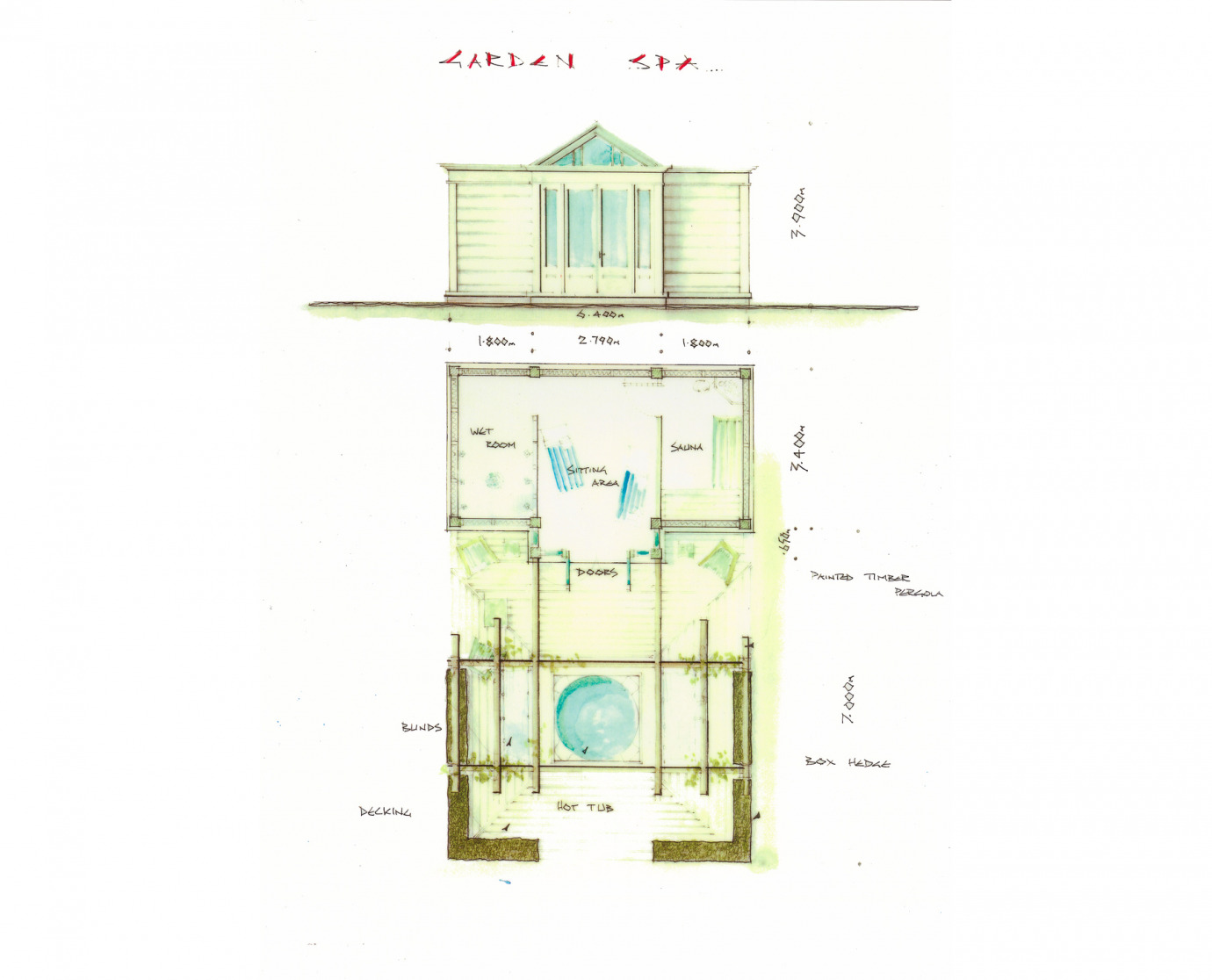 Clapboard garden spa & sauna floor plan