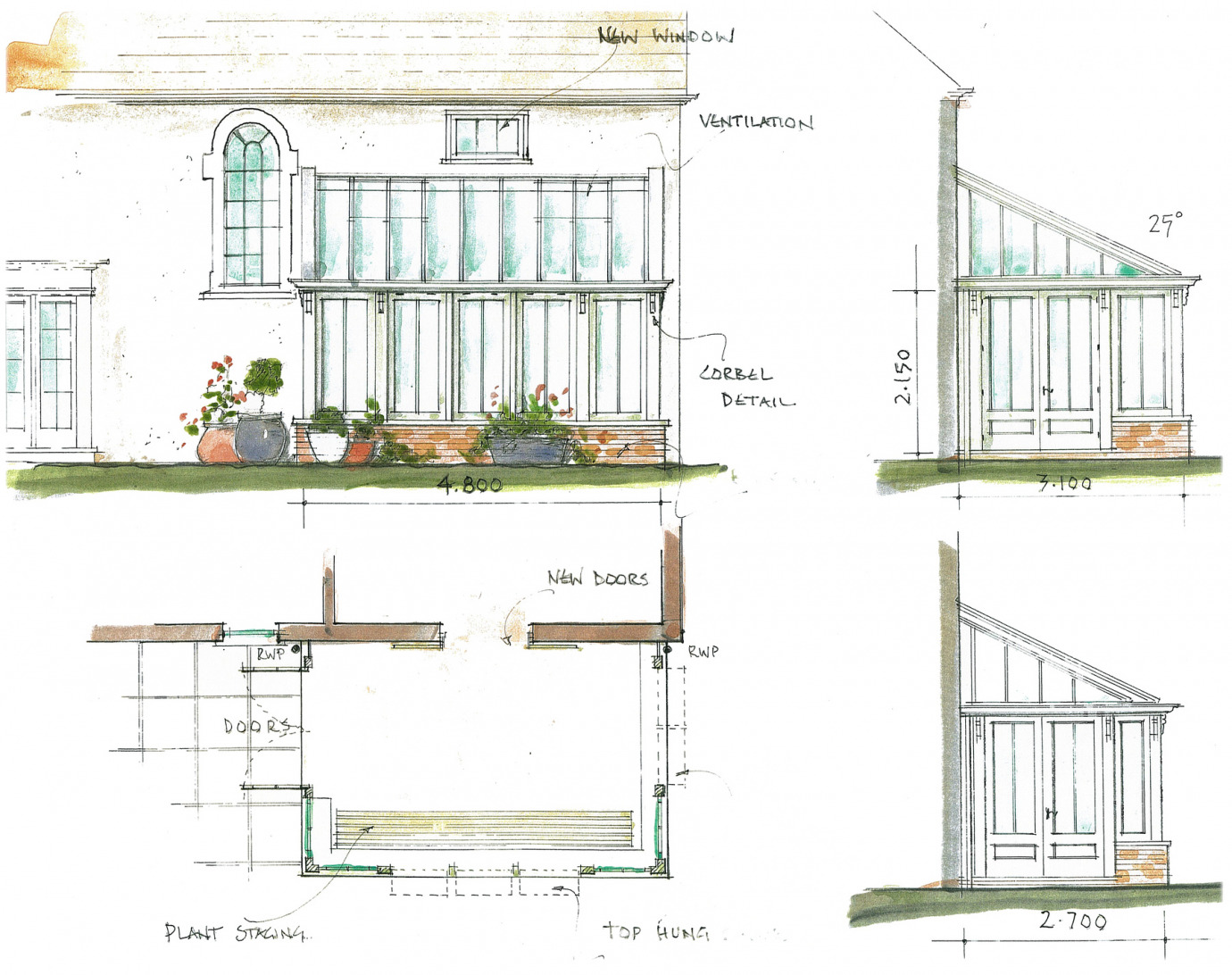 Lean-to greenhouse with plant staging